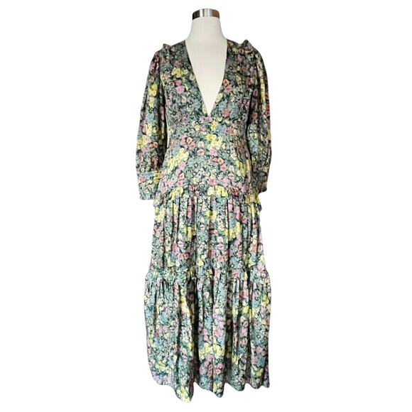 LOVESHACKFANCY Lorencia Maxi Dress Night Sky Glow Floral Multicolor S/M 6-8 NWT - Picture 12 of 12